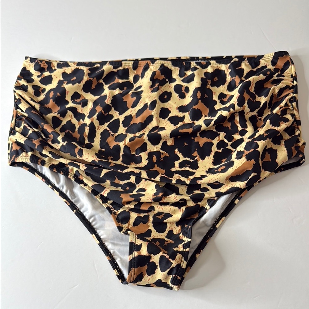 High Rise High Waisted Leopard Print Bikini / Tankini Swim Bottoms XXL
